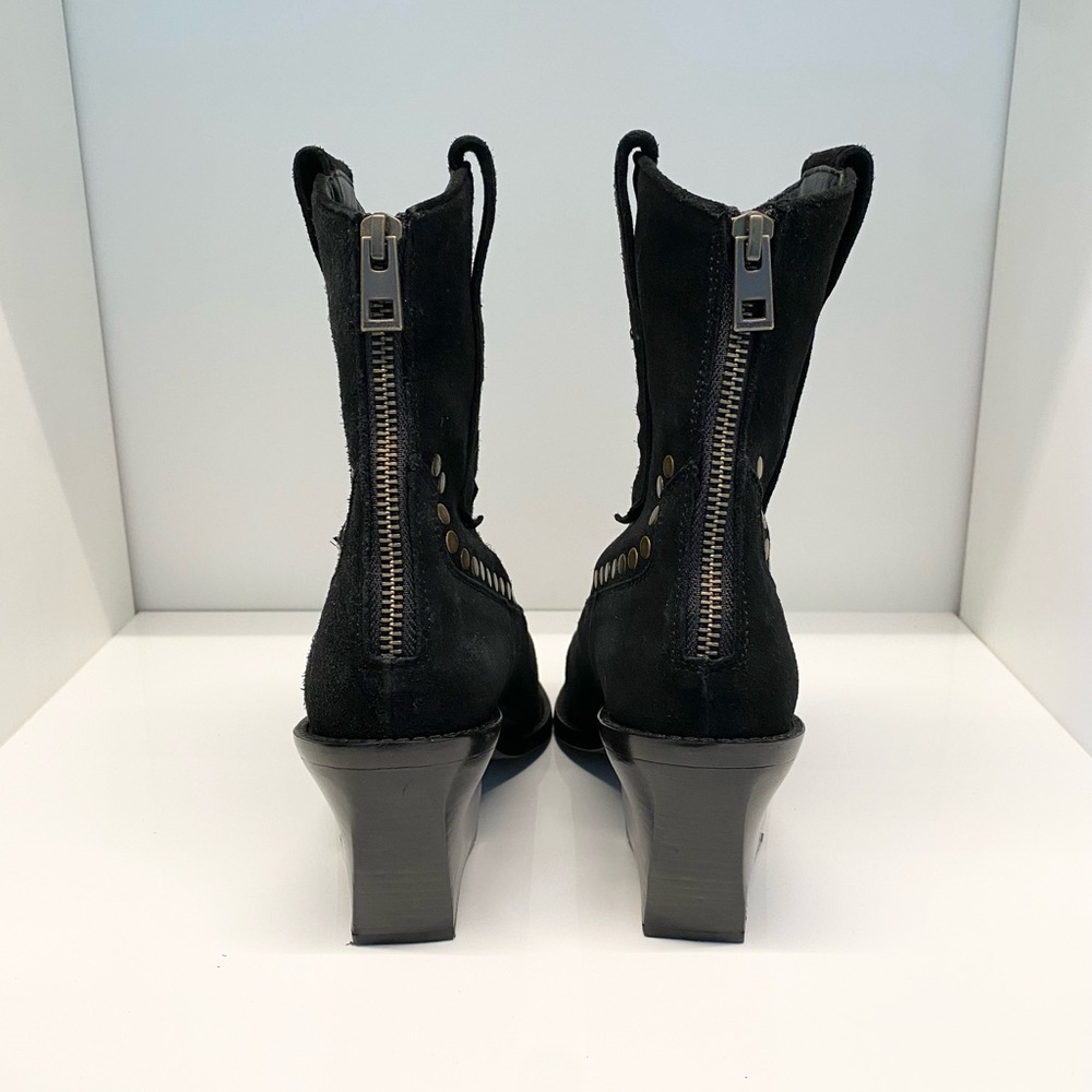 Zadig & Voltaire Cara High Western Ankle Boots Black Suede Leather - Picture 4 of 10